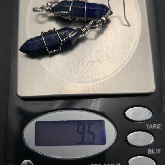 Silver Plated Lapis Lazuli Stone Handmade Wire Earrings A6317 - Picture 5 of 5